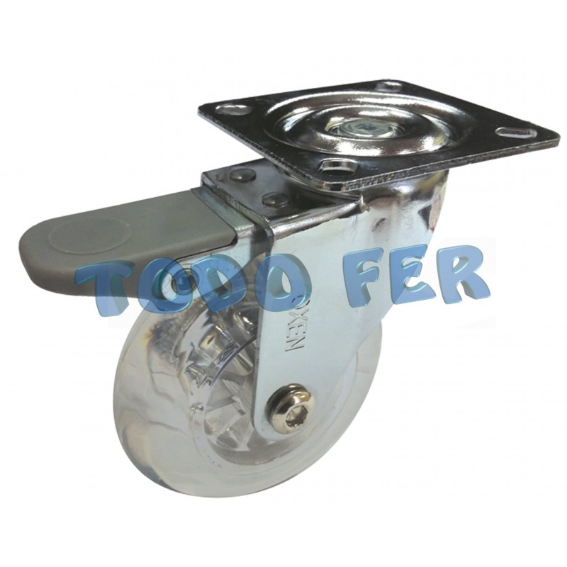 RUEDA BASE GIRATORIA TRANSP. 50MM C/FRENO
