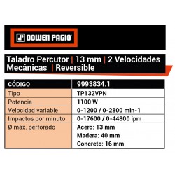 TALADRO DOWEN PERC.13MM 1100W 2 VELOC.
