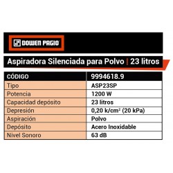 ASPIRADORA DOWEN POLVO 23LTS AC.INOX.