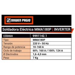 SOLDADORA DOWEN INV. MMA 180P