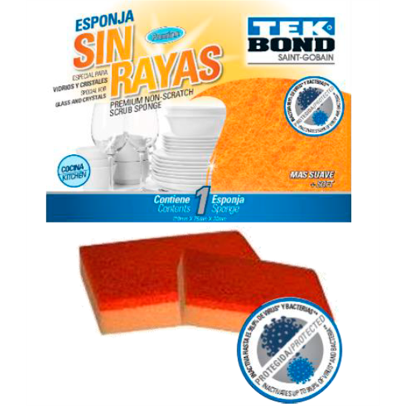 ESPONJA TEK BOND  SIN RAYAS NARANJA VIDRIOS