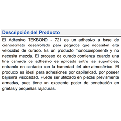 ADHESIVO CIANO TEK BOND 721 V.BAJISIMA PENETRANTE