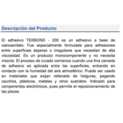 ADHESIVO CIANO TEK BOND 200 V.ALTA S.POROSAS